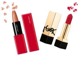 I nuovi rossetti satinati Technosatin Gel Lipstick di Shiseido e Rouge Pur Couture di YSL.