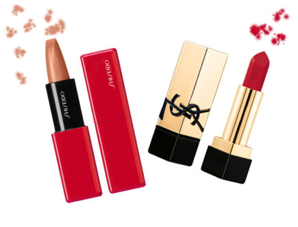 I nuovi rossetti satinati Technosatin Gel Lipstick di Shiseido e Rouge Pur Couture di YSL.