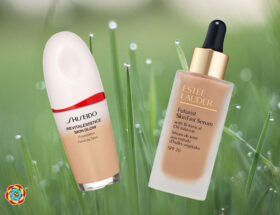 I fondotinta: Revitalessence Skin Glow Foundation Spf 30 di Shiseido e Futurist SkinTint Serum Spf 20 di Estée Lauder.